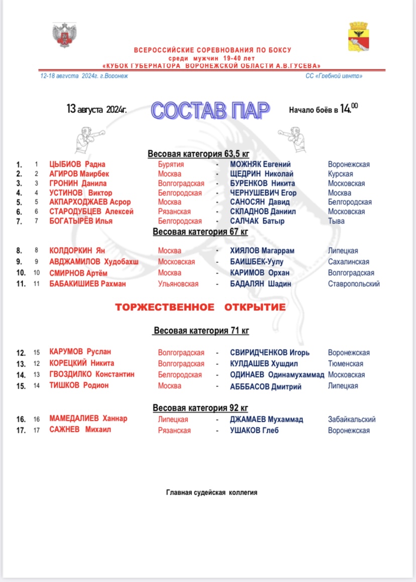 Чемпионат Вооруженных сил РФ «Кубок Губернатора Воронежской области Гусева А. В. по боксу среди мужчин»